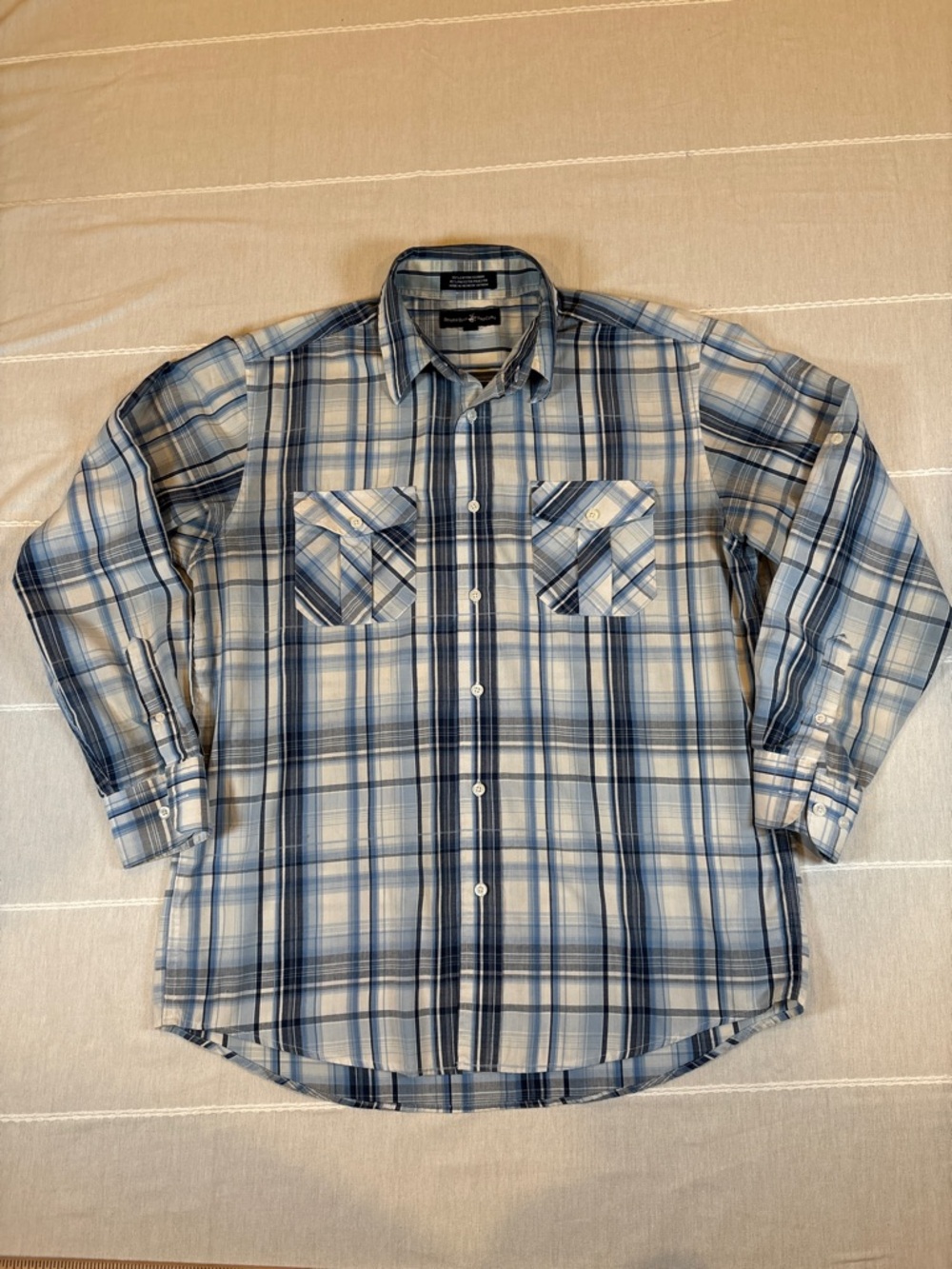 Beverly Hills Polo Club Men’s Blue Plaid L/S Button Down Shirt Size Large L
